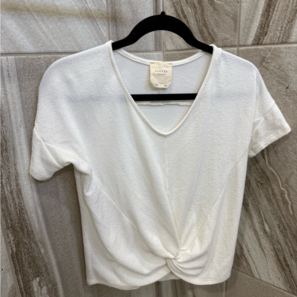 Harper White Short Sleeve Twist-Front Tee